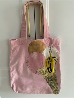 Andy Warhol Pink Graphic Canvas Tote Bag with Ice Cream Print & graphics handles